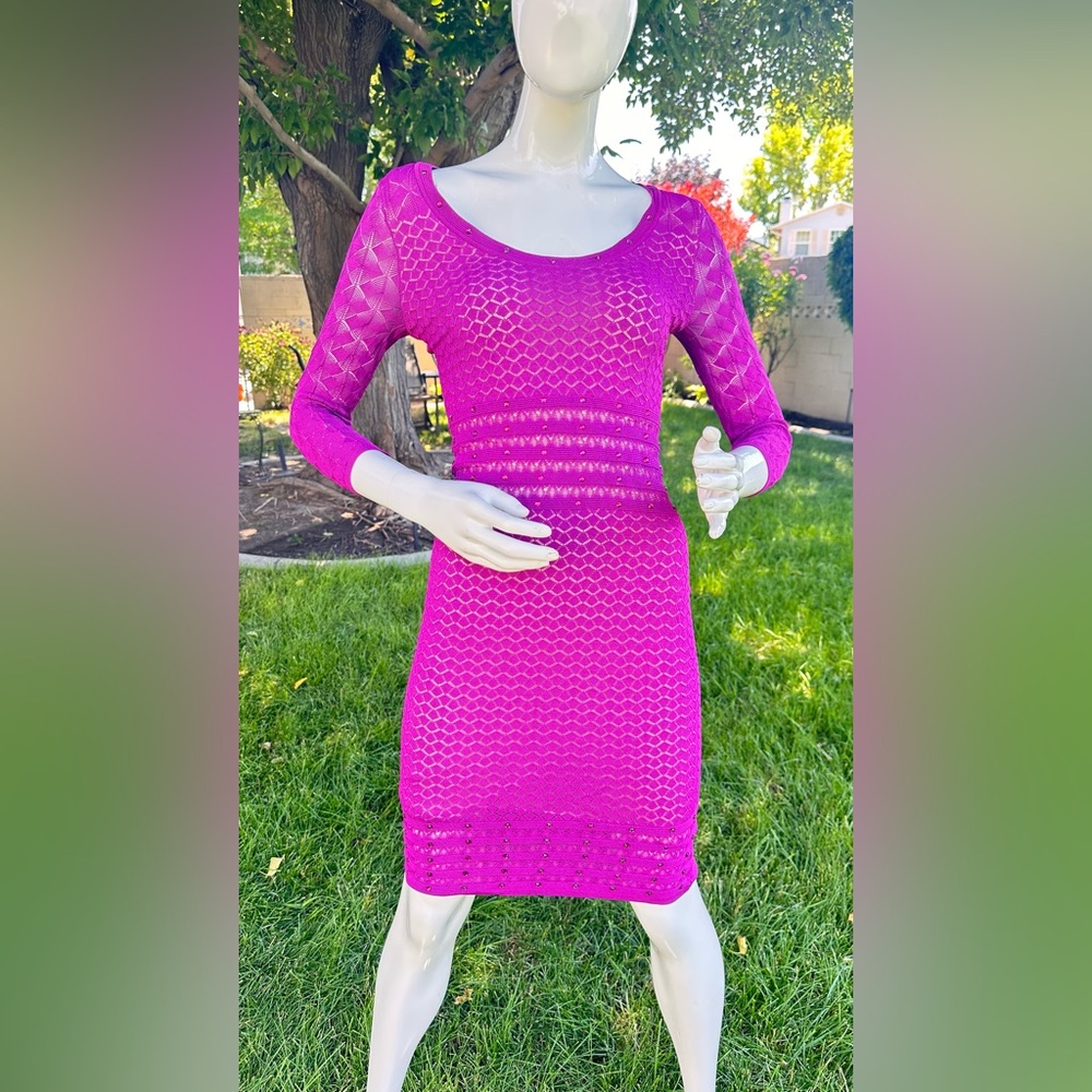 Armani Exchange Pink Bodycon Dress Scoop Neck 3/4 Sleeve